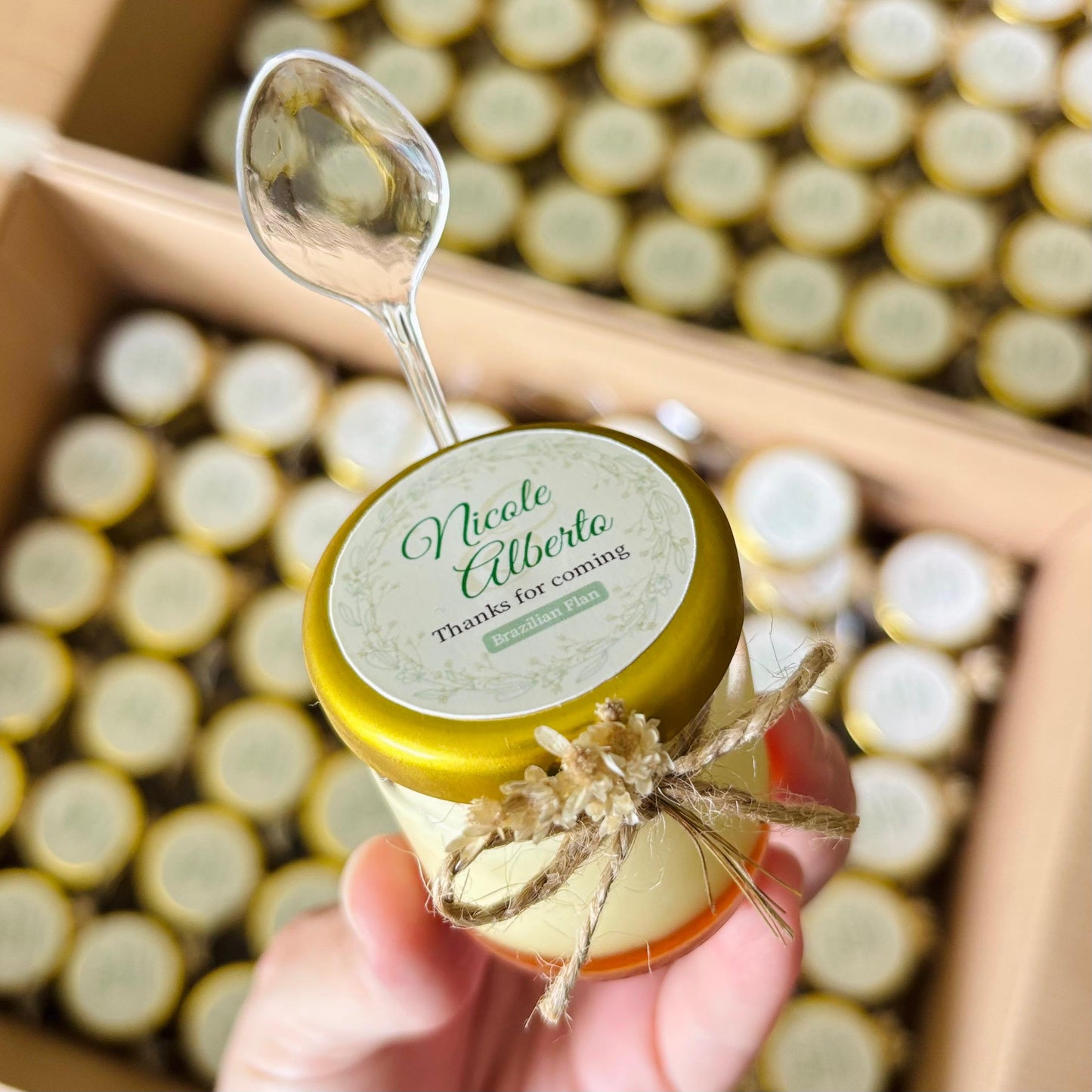 Decorated Brazilian Flan in a Jar
