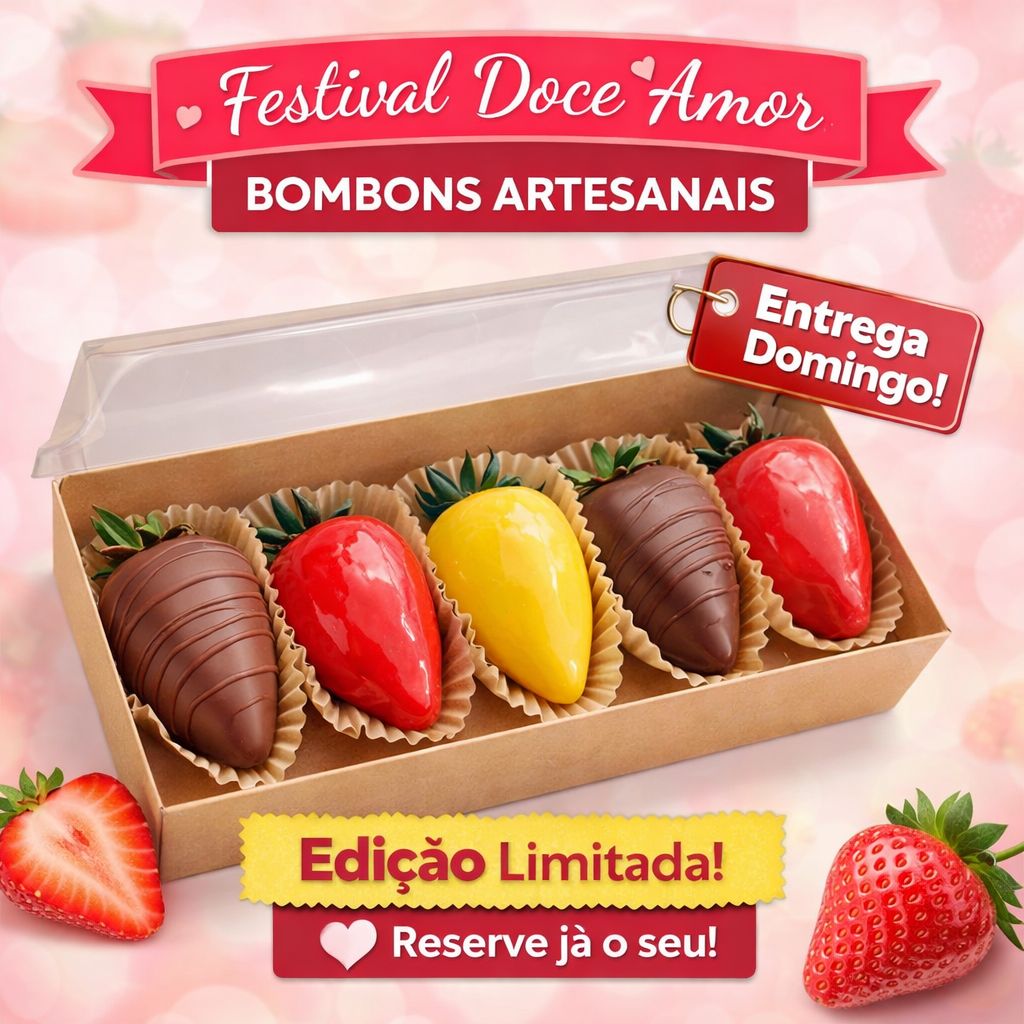 Sweet Love Festival Collection – Artisan Strawberry Bonbons Box (5-Piece Assorted Set) | Limited Edition